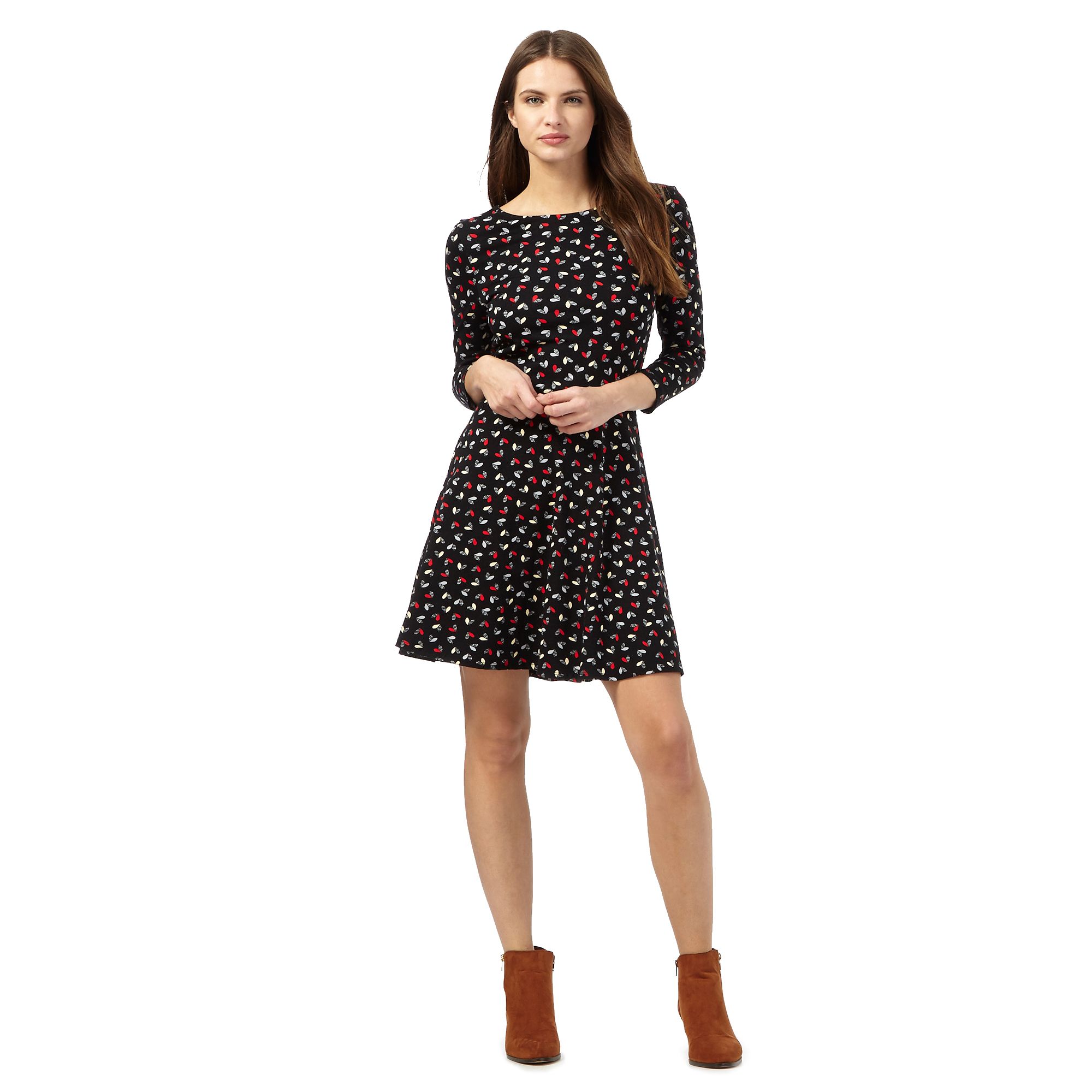 Red Herring Womens Black Heart Print Skater Dress From Debenhams eBay