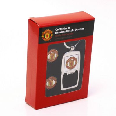 Man United cufflinks and bottle opener keyring