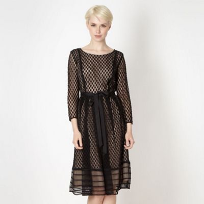 Designer black spotted lace prom dress                                                                                          