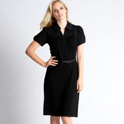 Black woven neck knit dress