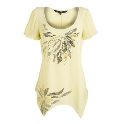Betty Jackson.Black Pale yellow sequin dippy hem top
