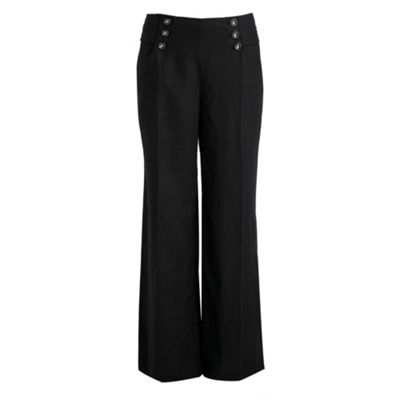 Black linen sailor front trousers