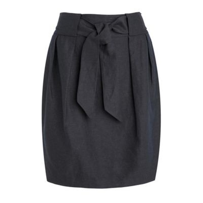 Blue linen belted tulip skirt