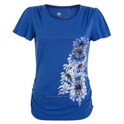 Betty Jackson.Black Sky blue daisy shirred t-shirt