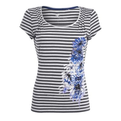 Betty Jackson.Black Grey striped daisy scoop t-shirt