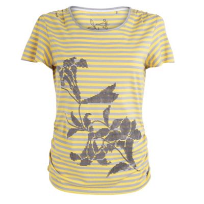 Betty Jackson.Black Yellow stripe lily print t-shirt