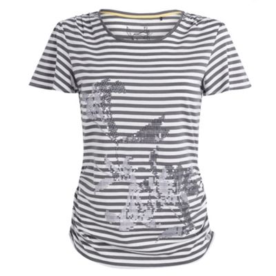 Betty Jackson.Black Grey stripe lily print t-shirt