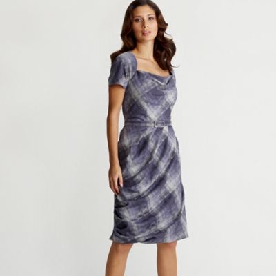 Grey check belted dress