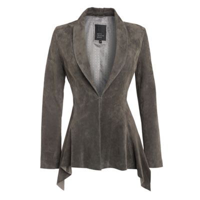 Betty Jackson.Black Grey suedette drape jacket