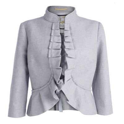 Betty Jackson.Black Grey ruffle cropped jacket