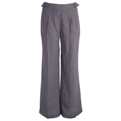 Betty Jackson.Black Taupe stripe tab waist linen trousers