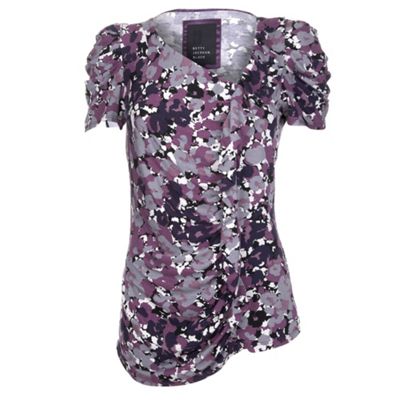 Betty Jackson.Black Multi colour printed jersey top