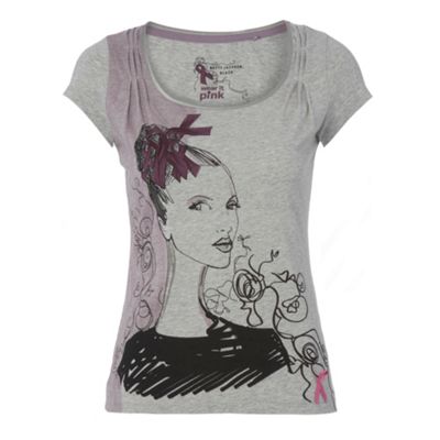 Betty Jackson.Black Breast Cancer Campaign grey wear it pink t-shirt