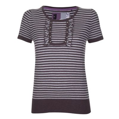 Betty Jackson.Black Silver stripe ruffle detail top