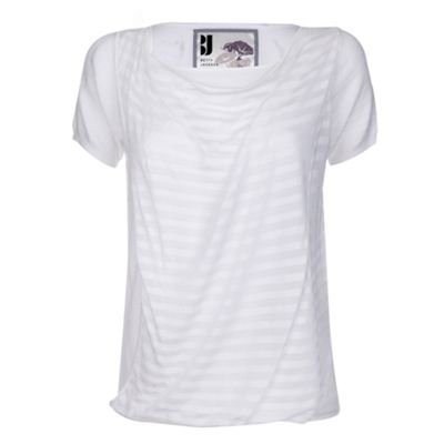 Betty Jackson.Black White sheer stripe drape front top