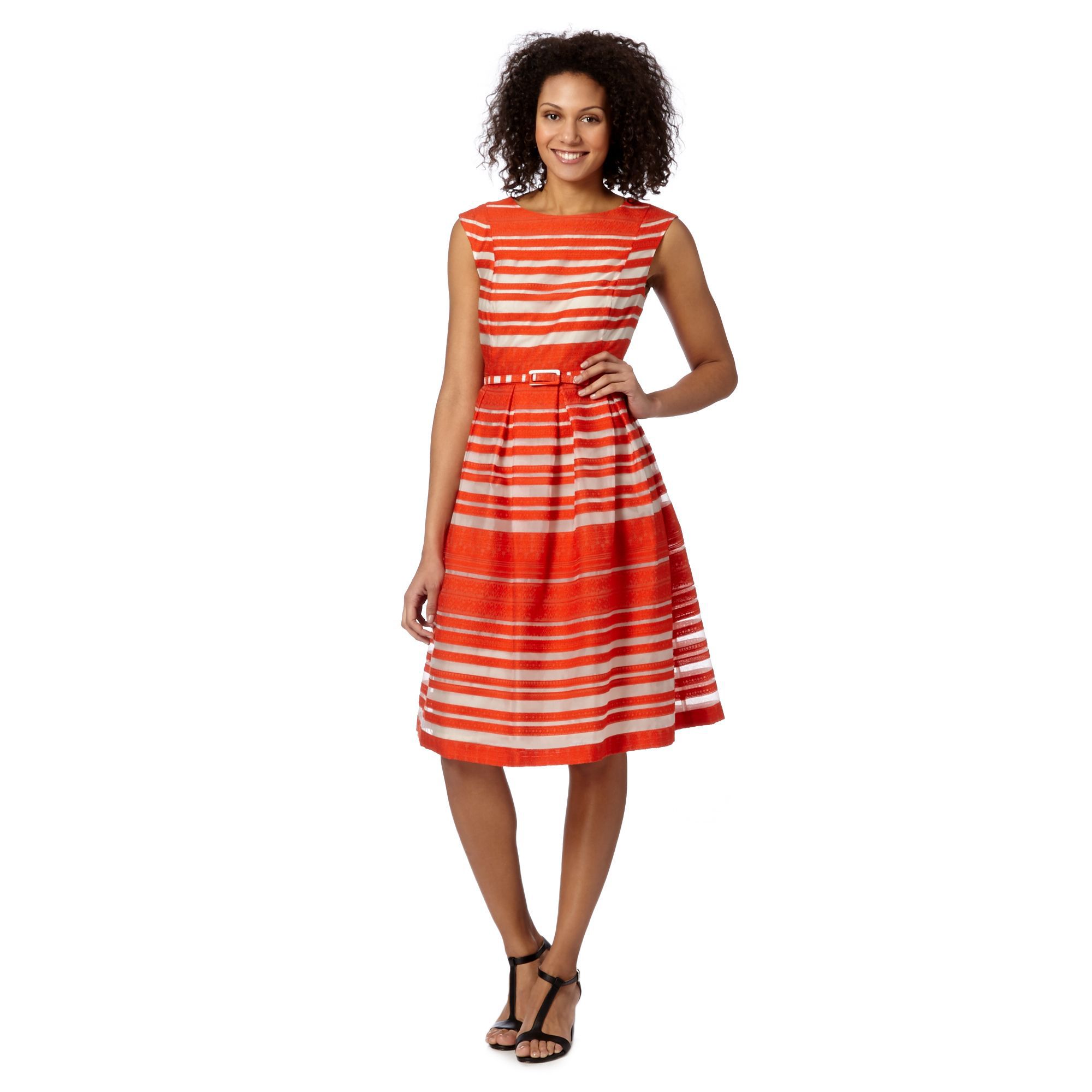 Betty Jackson.Black Womens Designer Coral Striped Lace Dress From
