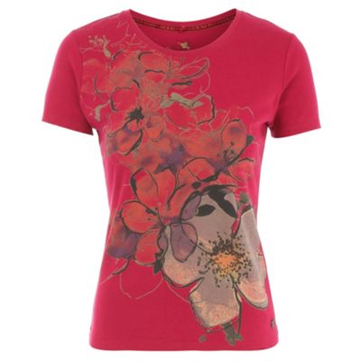 Betty Jackson.Black Dark pink floral t-shirt