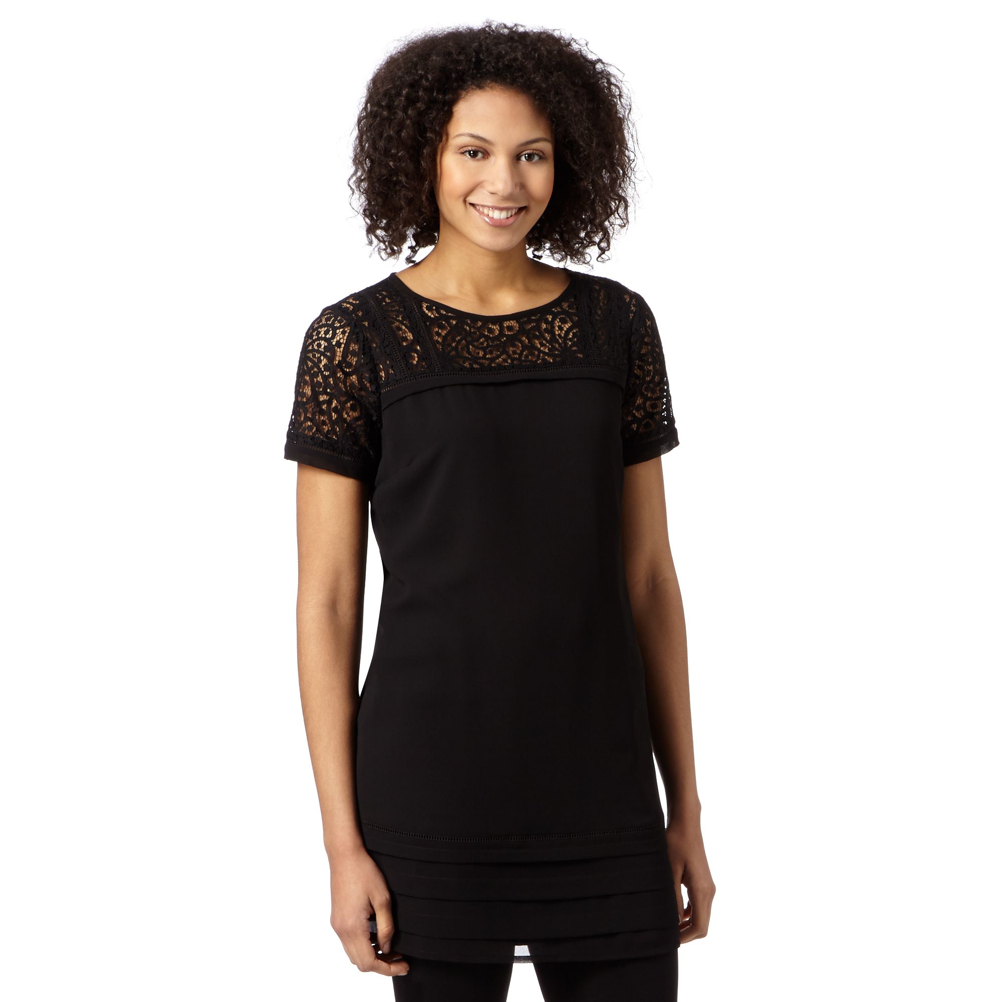 Betty Jackson.Black Designer Black Lace Insert Tunic From