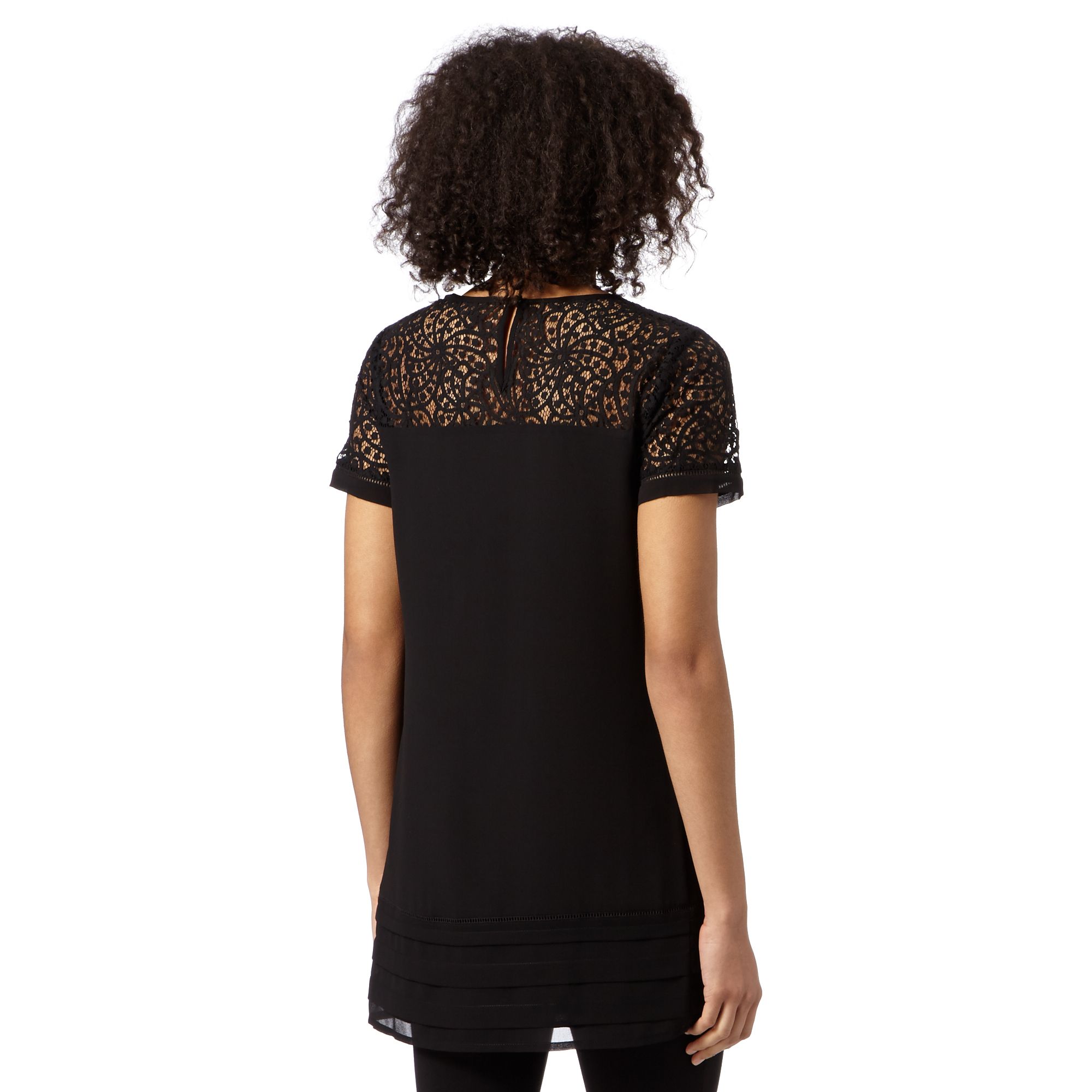 Betty Jackson.Black Designer Black Lace Insert Tunic From