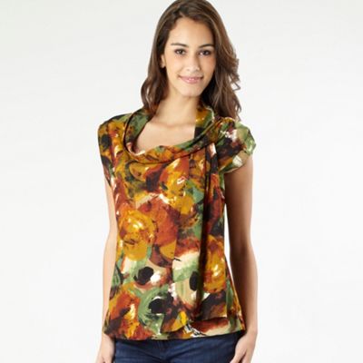 Light brown floral cowl neck top