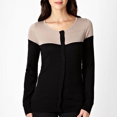 Black fine knitted colour block cardigan                                                                                        