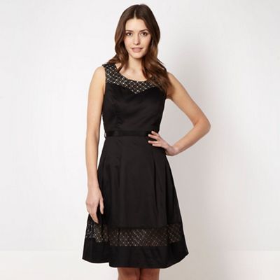 Designer black lace panelled prom dress                                                                                         