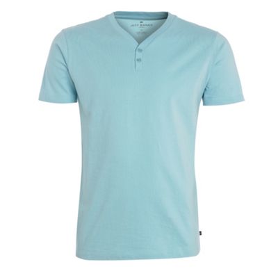 Aqua plain button y-neck t-shirt