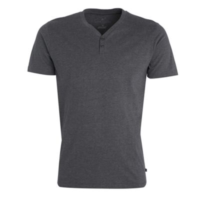 Jeff Banks Dark grey plain button y-neck t-shirt