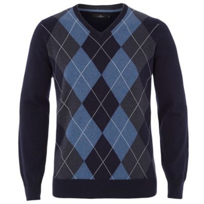 jeff banks Blue argyle knitted jumper