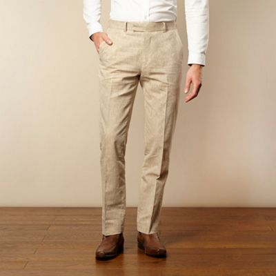Designer natural linen blend suit trousers                                                                                      