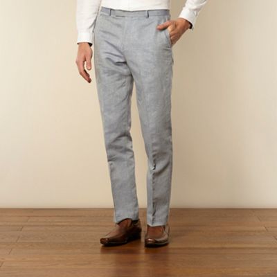 Big and tall designer pale blue linen blend suit trousers                                                                       