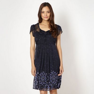 Designer navy tile border dress                                                                                                 