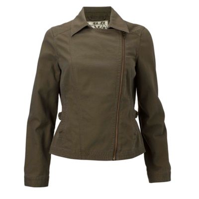 Dark khaki soft zip biker jacket