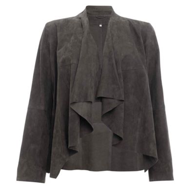 Stone suede drape front jacket