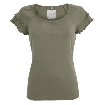 Khaki double frill sleeve t-shirt