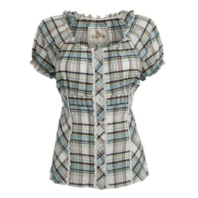 Rocha.John Rocha Green and blue check gypsy blouse