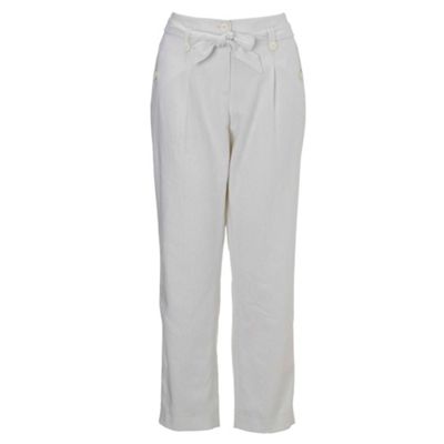 White herringbone peg leg trousers