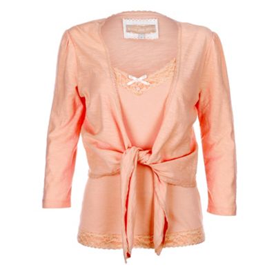Rocha.John Rocha Pale peach lace trim 2-in-1 top