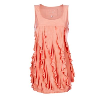 Pale peach ruffle front beaded vest.