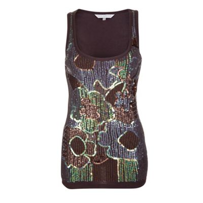Rocha.John Rocha Dark mocha all over embellished vest.