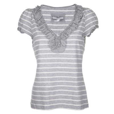 Grey stripe ruffle detail top