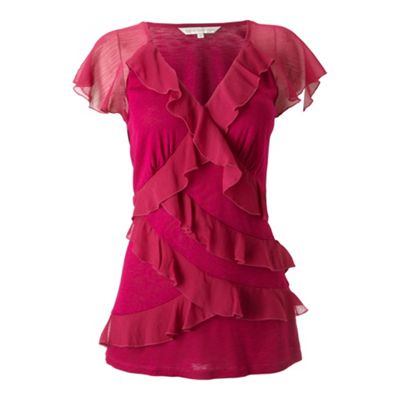 Rocha.John Rocha Dark pink frill layered evening top