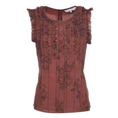 Rocha.John Rocha Dark peach lace print blouse