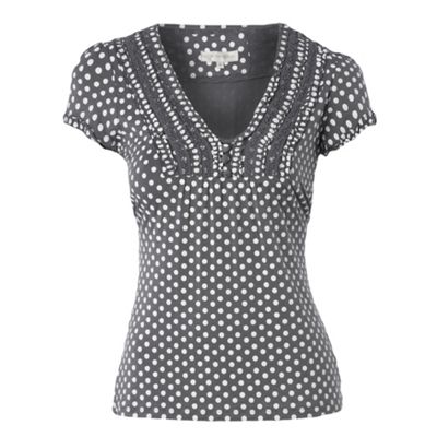 Rocha.John Rocha Grey spot lace frill t-shirt