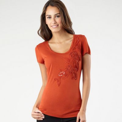 Dark orange craft flower t-shirt