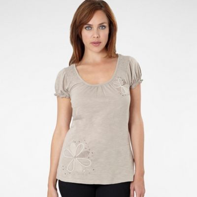 Light brown floral embroidered top