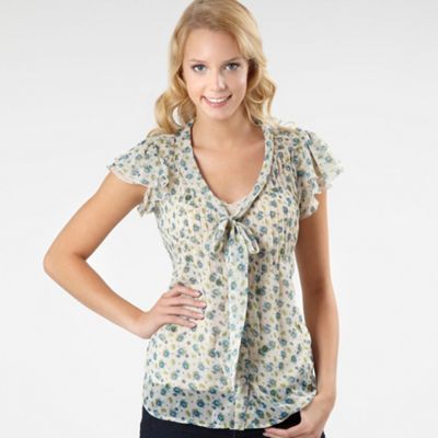 Ivory floral print blouse and vest