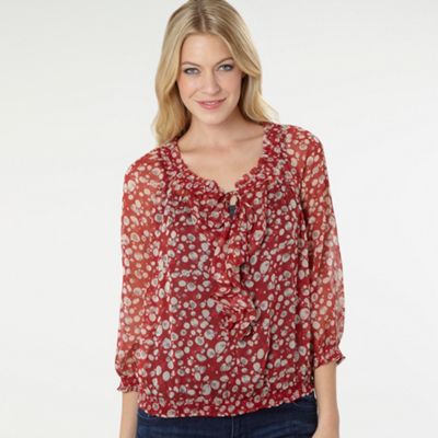 Red spot and bubble hem blouse