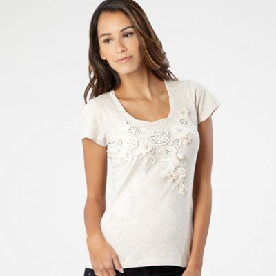 Dark cream appliqued lace flower t-shirt