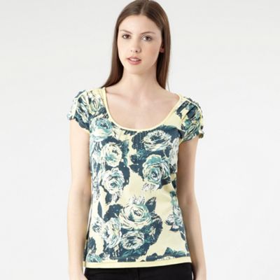 Rocha.John Rocha Pale yellow rose print t-shirt